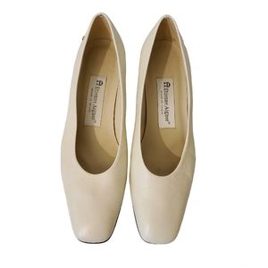 Leather Square Toe Block Heel Cream Minimalist Pumps Shoes Made In Spain…